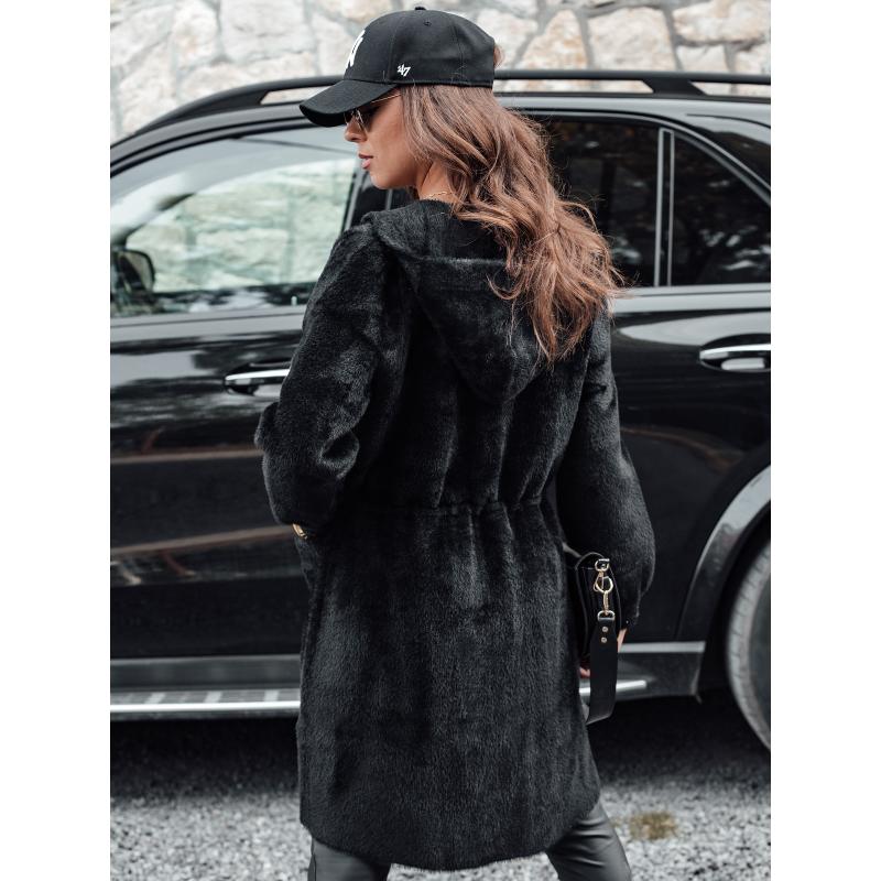 Dámský dlouhý kabát s kapucí MELBY černý