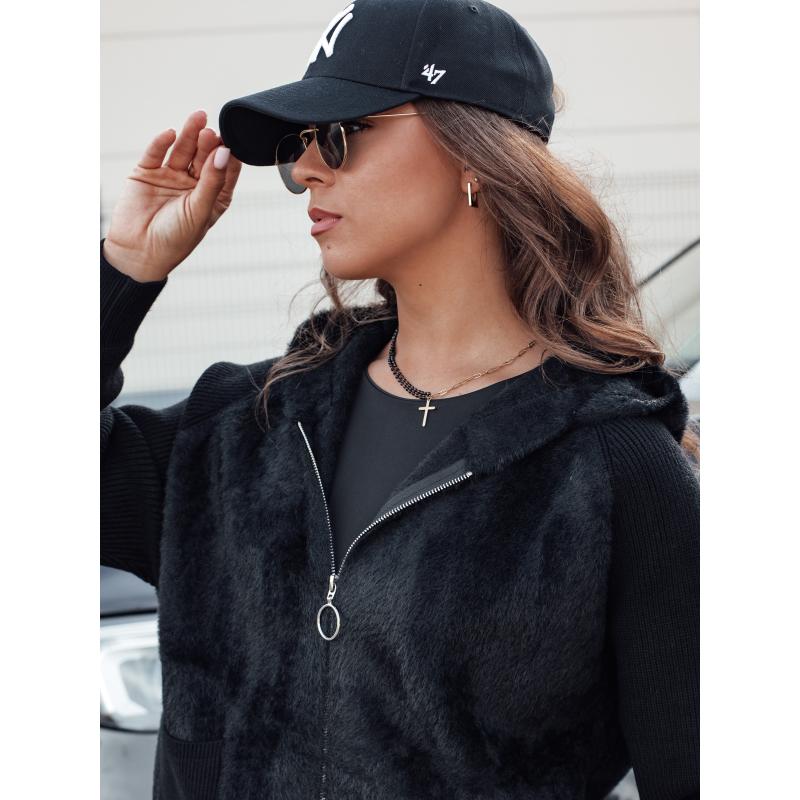 Dámský krátký kabát z alpaky KATHERINE s kapucí černý