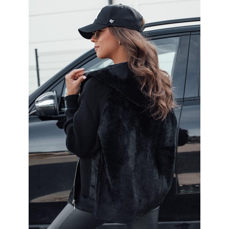 Dámský krátký kabát z alpaky KATHERINE s kapucí černý