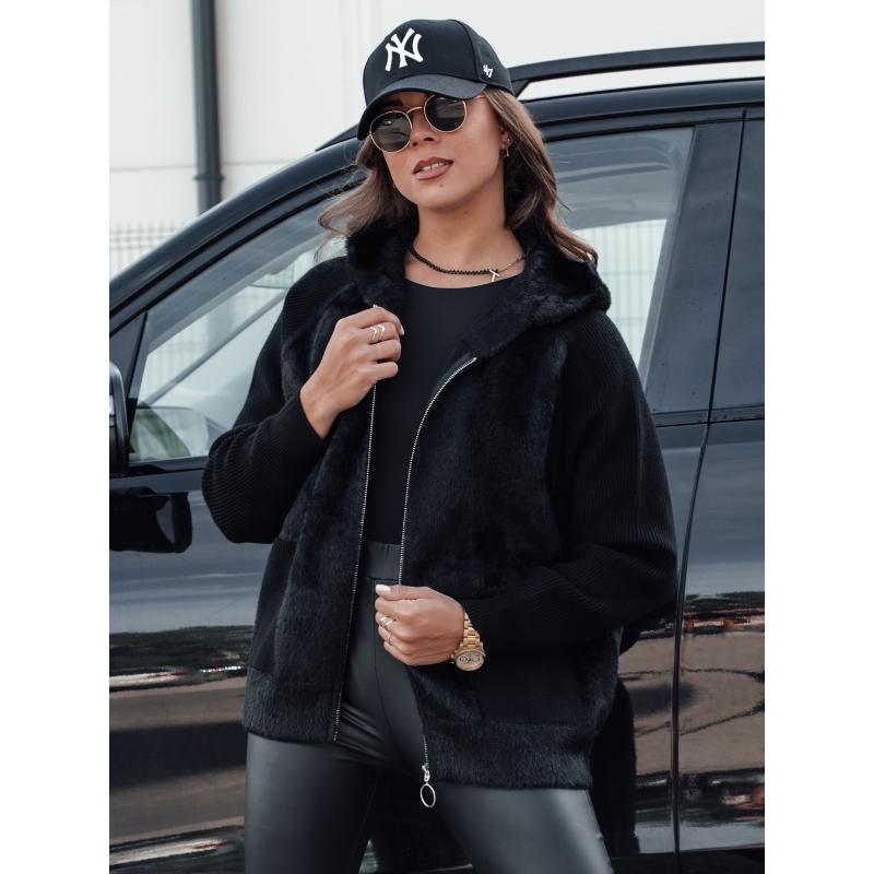 Dámský krátký kabát z alpaky KATHERINE s kapucí černý