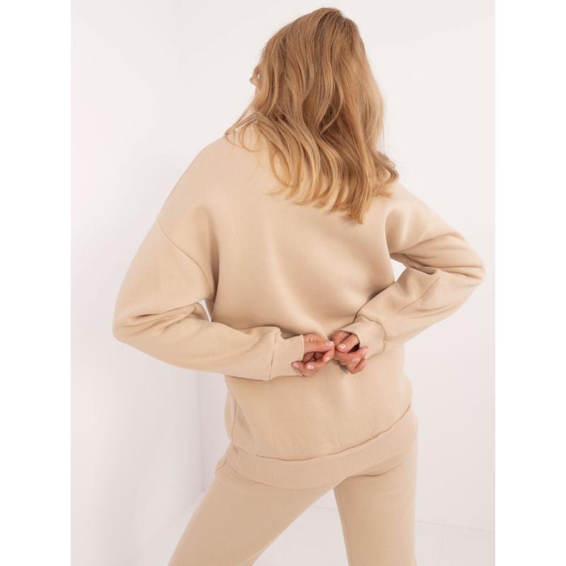Női túlméretezett pulóver bézs színű nyomtatással