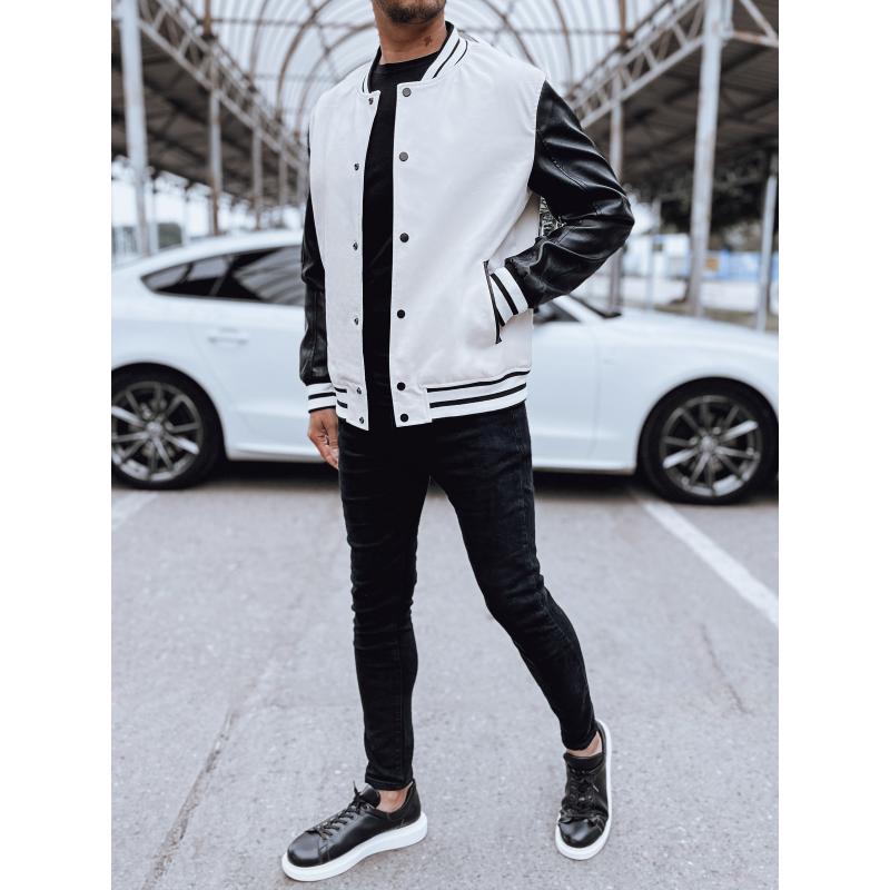 Pánská koženková baseballová bunda ecru