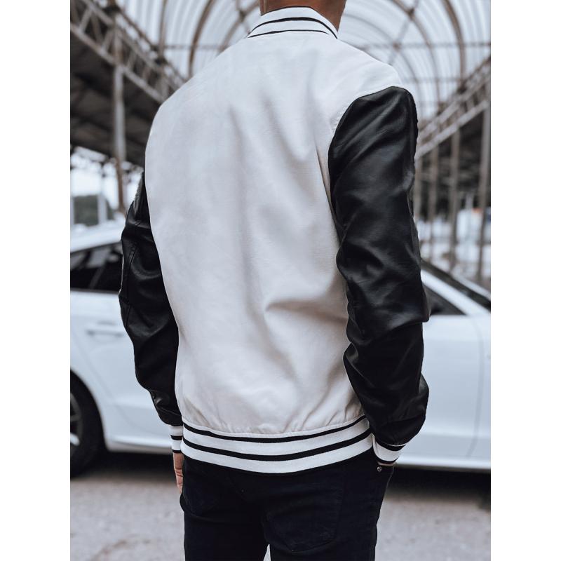 Pánská koženková baseballová bunda ecru