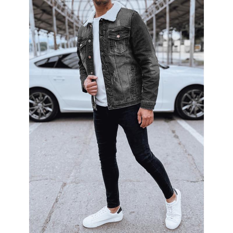 Pánská vyteplená džínová bunda šedá