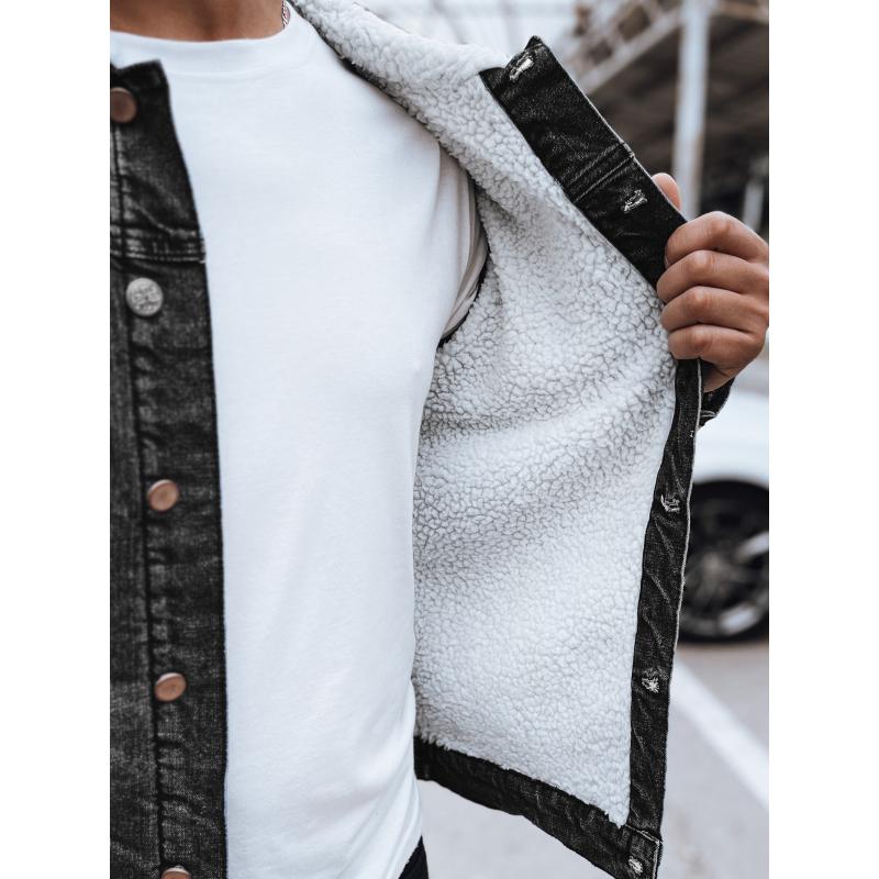 Pánská vyteplená džínová bunda šedá