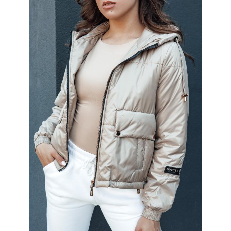 Dámska prešívaná bunda s kapucňou ARON camel