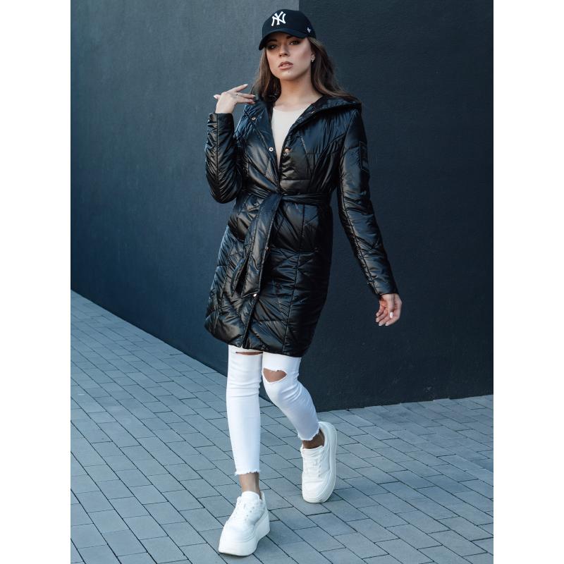 Dámská prošívaná dlouhá bunda s kapucí PAUL černá