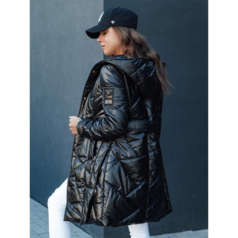 Dámská prošívaná dlouhá bunda s kapucí PAUL černá