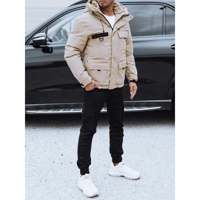 Pánská zimní bunda s kapucí béžová