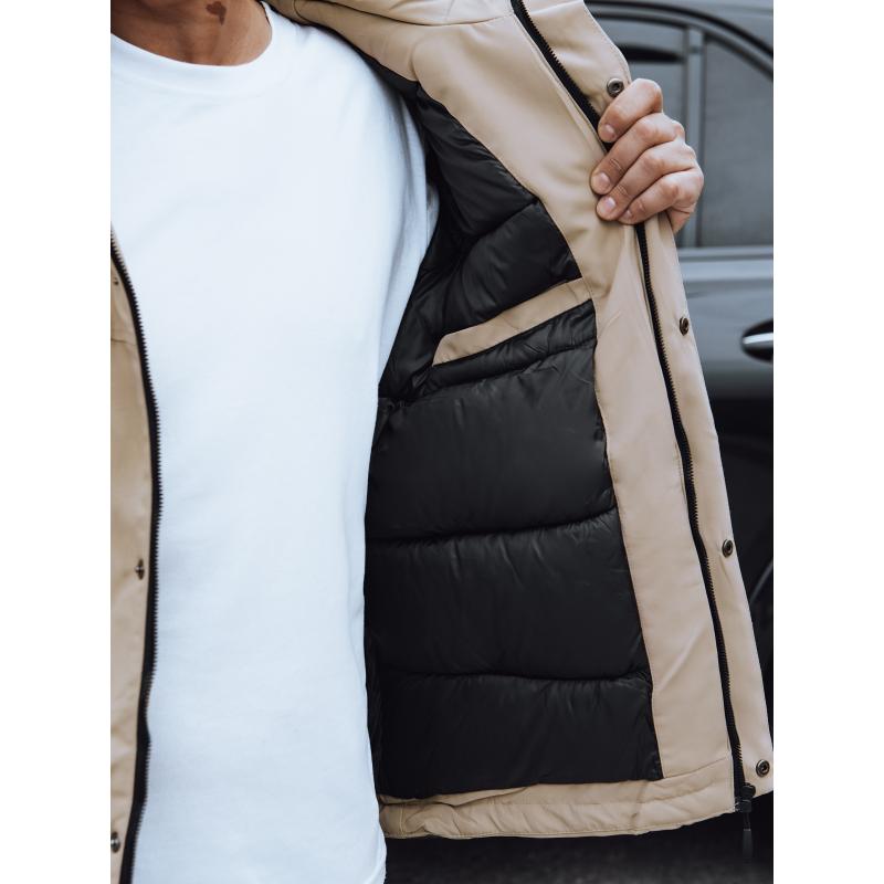 Pánská zimní bunda s kapucí béžová