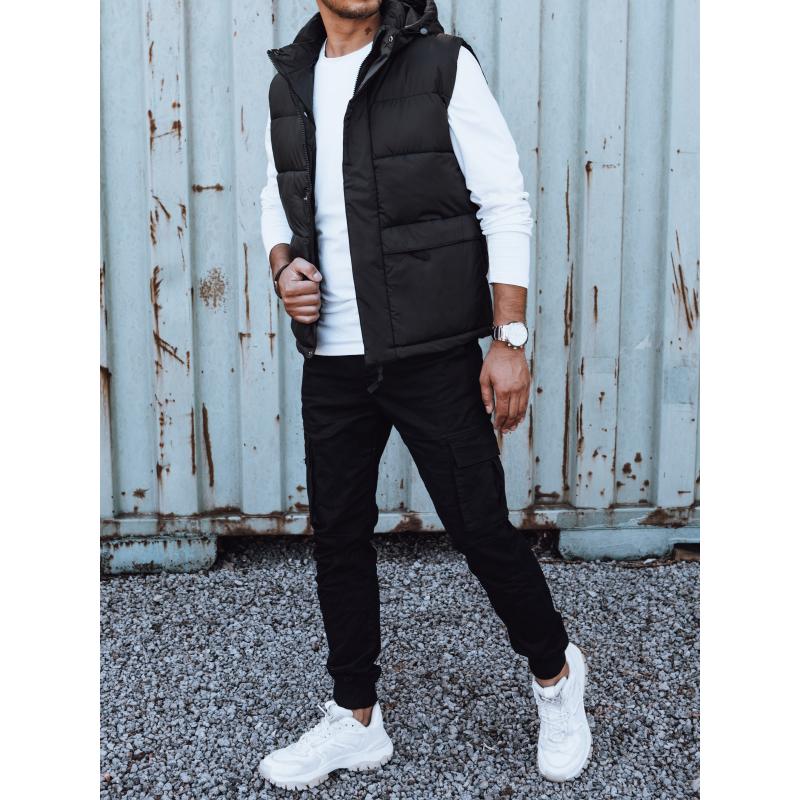 Férfi steppelt kapucnis mellény fekete