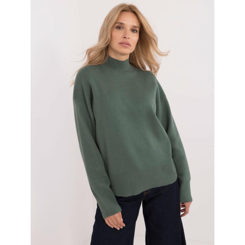 Női fél garbó pulóver SUBLEVEL sötétzöld