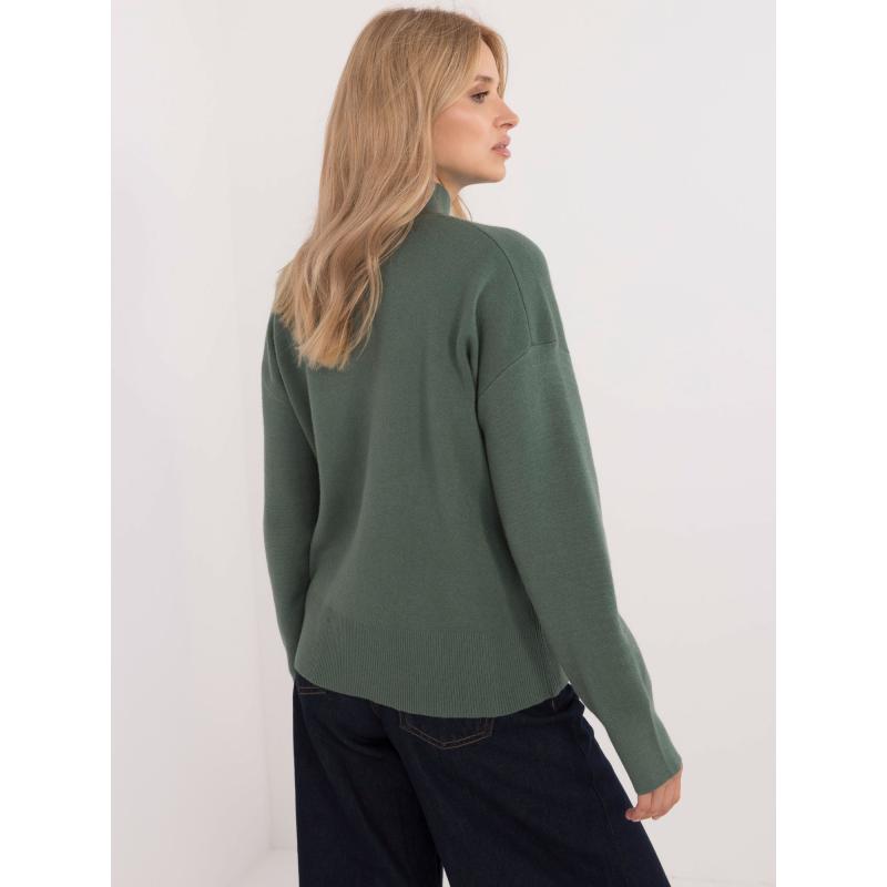 Női fél garbó pulóver SUBLEVEL sötétzöld