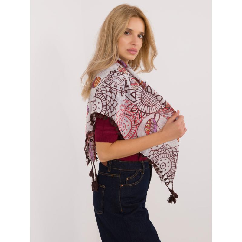 Dámská šála s třásněmi tmavě hnědá a červená