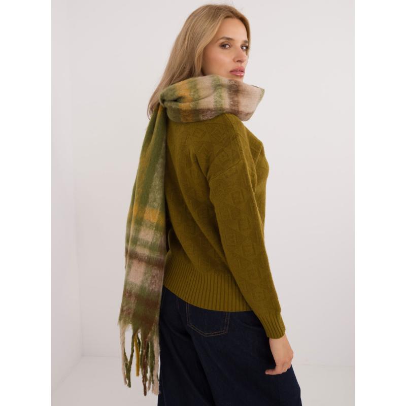 Dámská šála s třásněmi khaki-tmavě žlutá