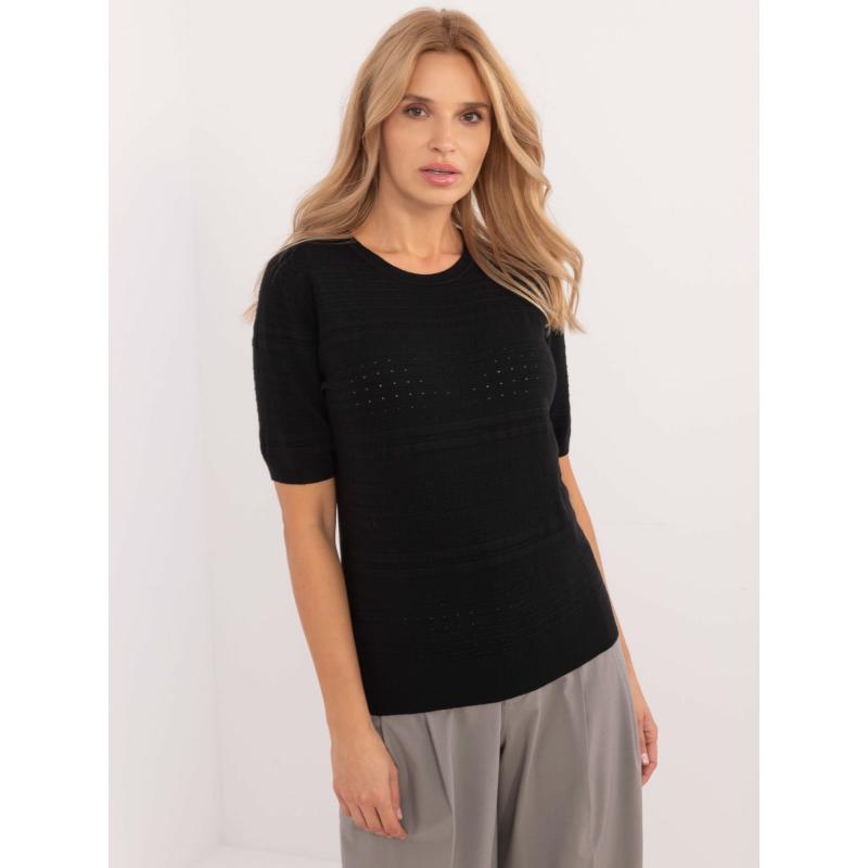 Női kerek nyakú pulóver fekete