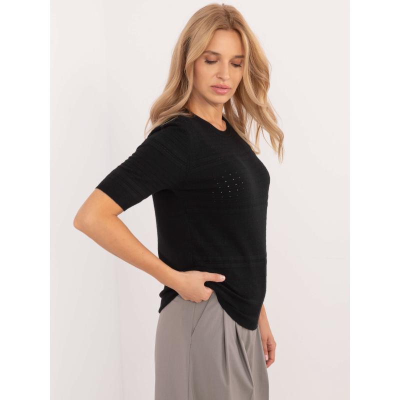 Női kerek nyakú pulóver fekete