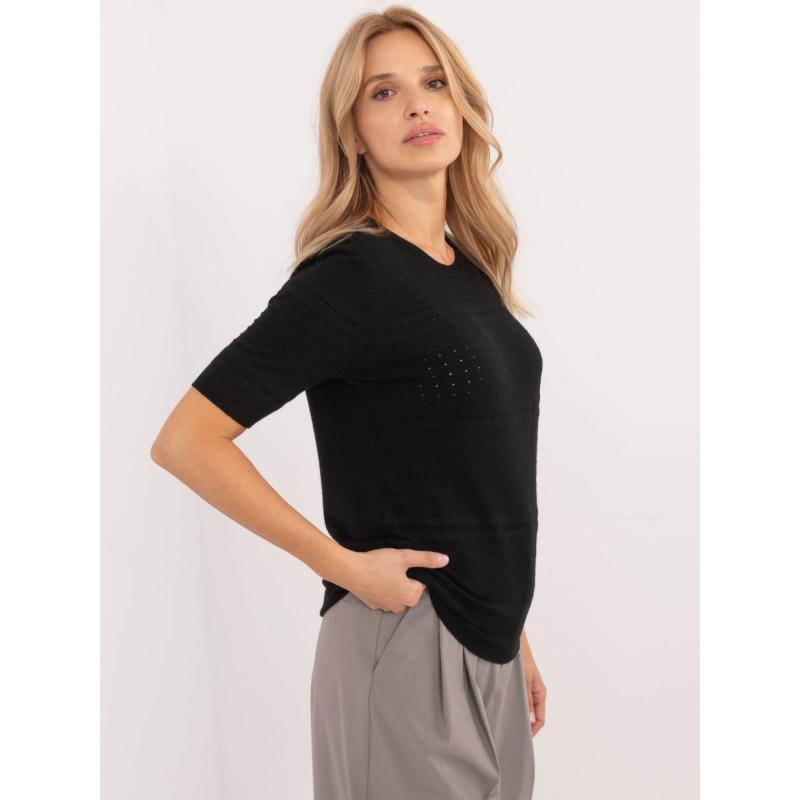 Női kerek nyakú pulóver fekete