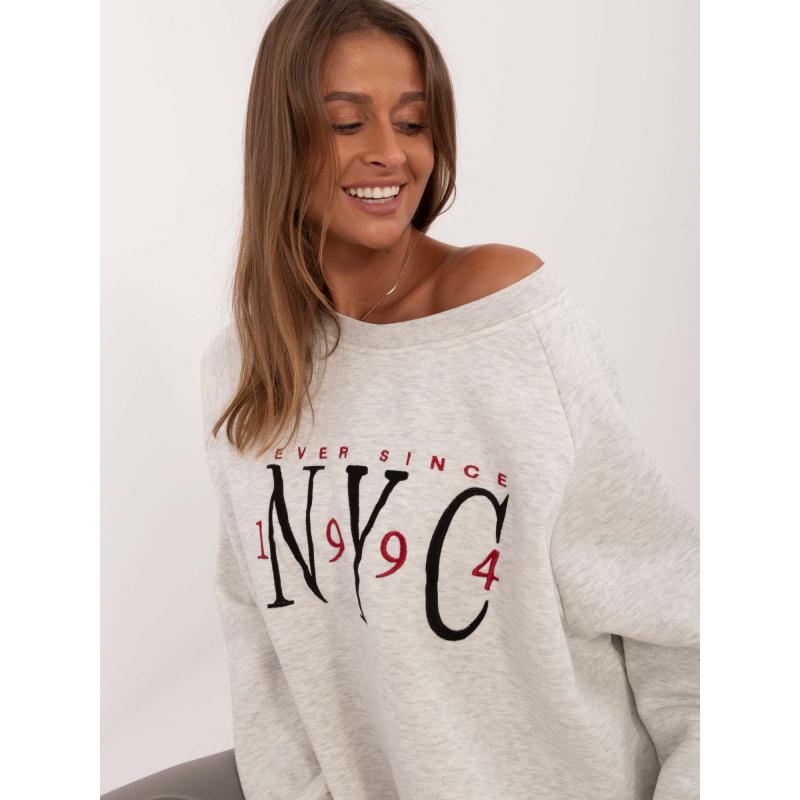 Női kapucnis pulóver mandzsettával világosszürke