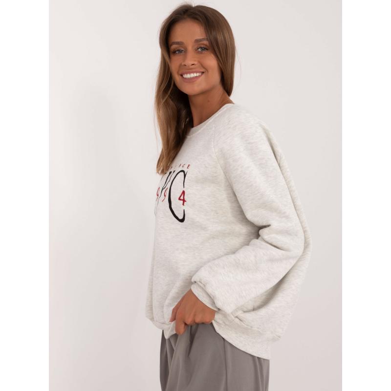 Női kapucnis pulóver mandzsettával világosszürke