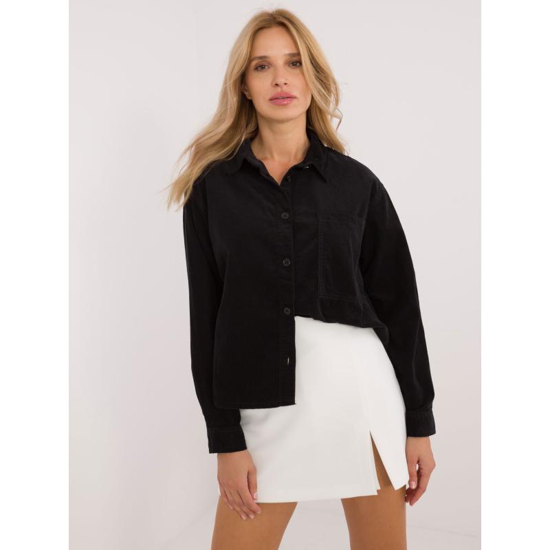 Női túlméretezett ing zsebekkel kordbársony SUBLEVEL fekete