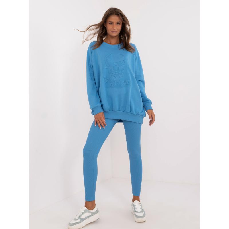 Dámský komplet s nápisy dvoudílný teplákový modrý  