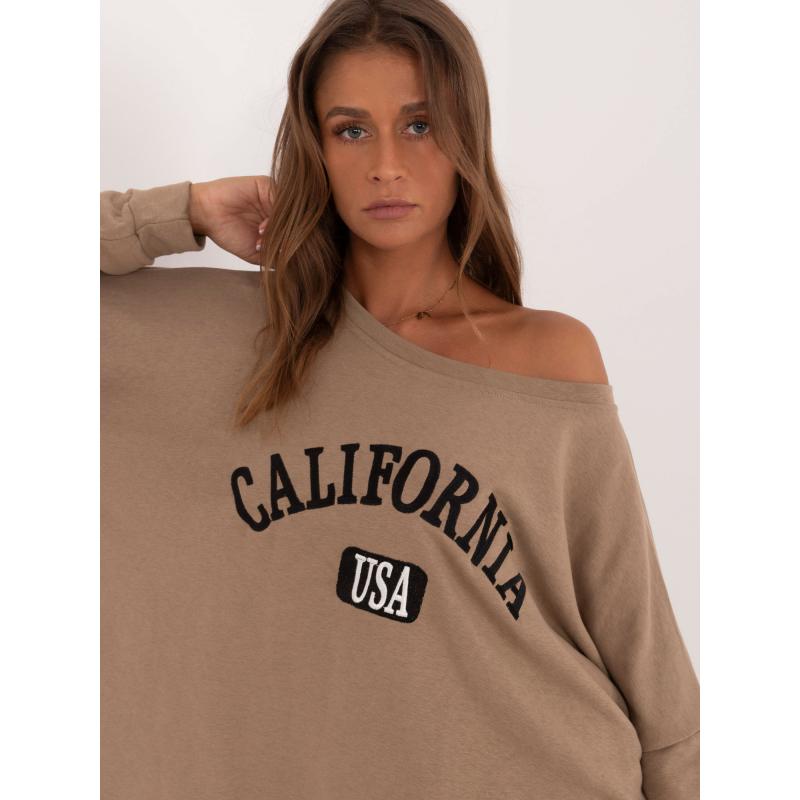 Dámská souprava s mikinou bez kapuce tmavě béžová  