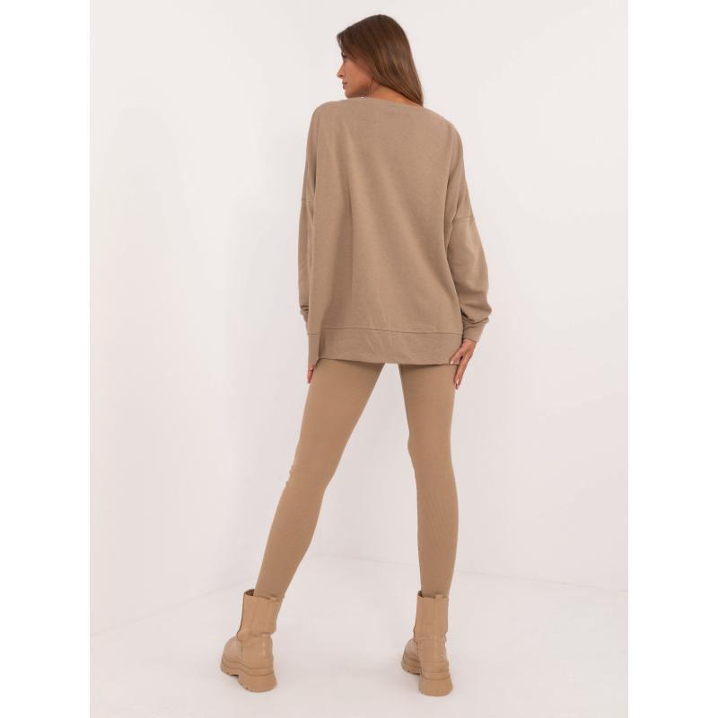 Dámská souprava s mikinou bez kapuce tmavě béžová  