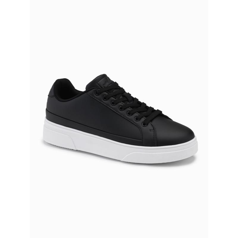 Pánské tenisky z ekokůže s tlustou podrážkou černé