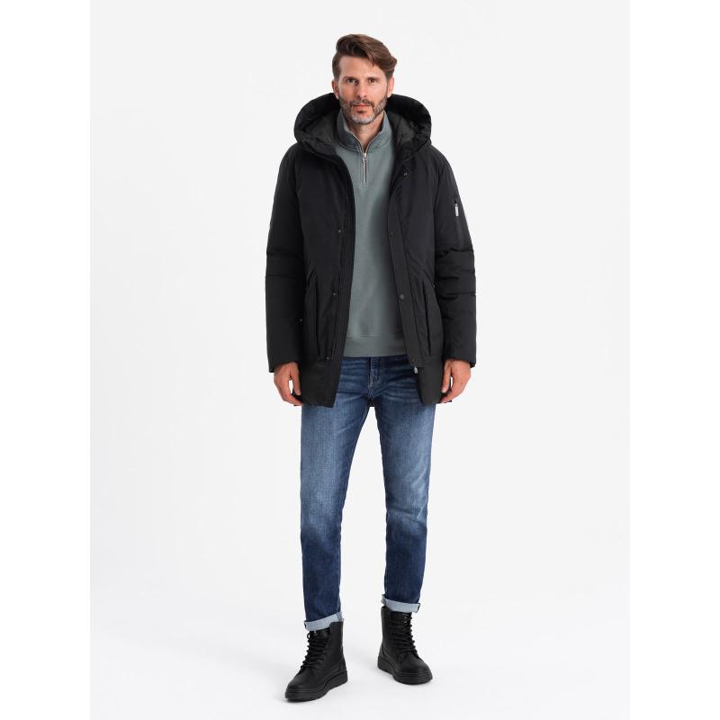 Męska długa sezonowa kurtka outdoorowa czarna