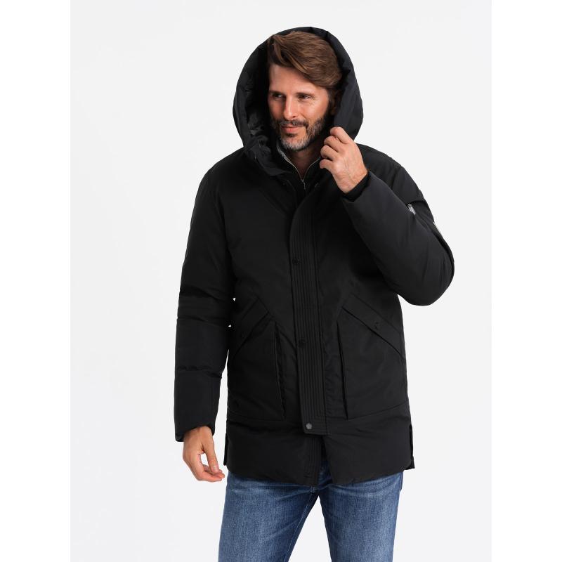 Męska długa sezonowa kurtka outdoorowa czarna