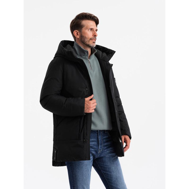 Męska długa sezonowa kurtka outdoorowa czarna
