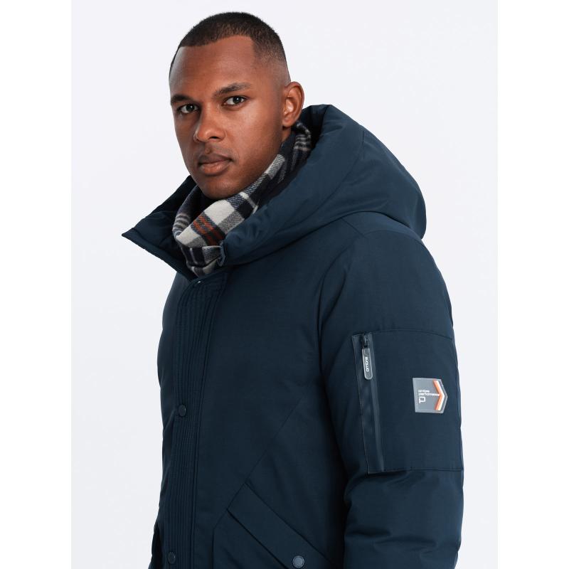 Férfi hosszú szezonális outdoor stílusú kabát sötétkék