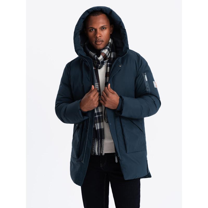 Férfi hosszú szezonális outdoor stílusú kabát sötétkék