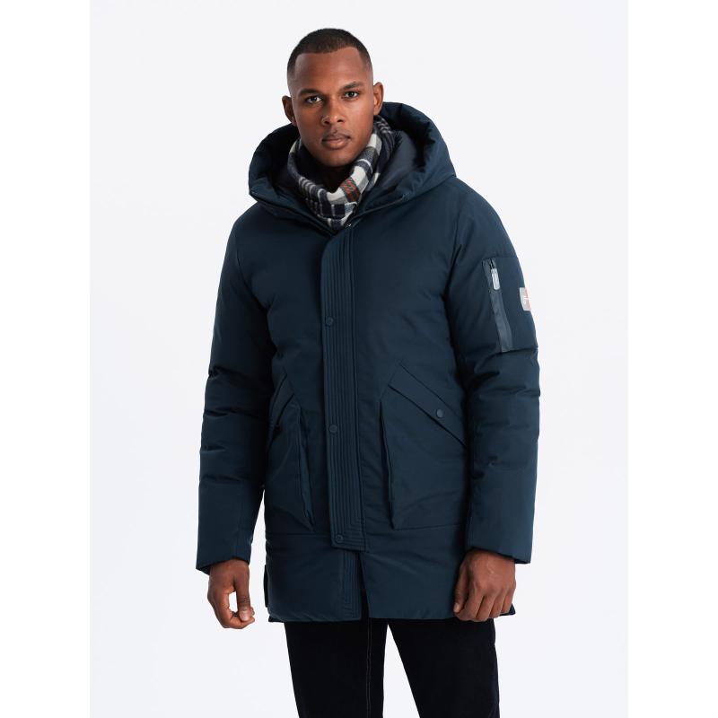 Férfi hosszú szezonális outdoor stílusú kabát sötétkék