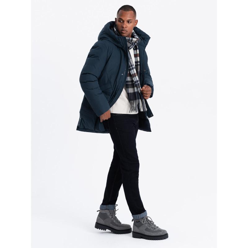 Férfi hosszú szezonális outdoor stílusú kabát sötétkék