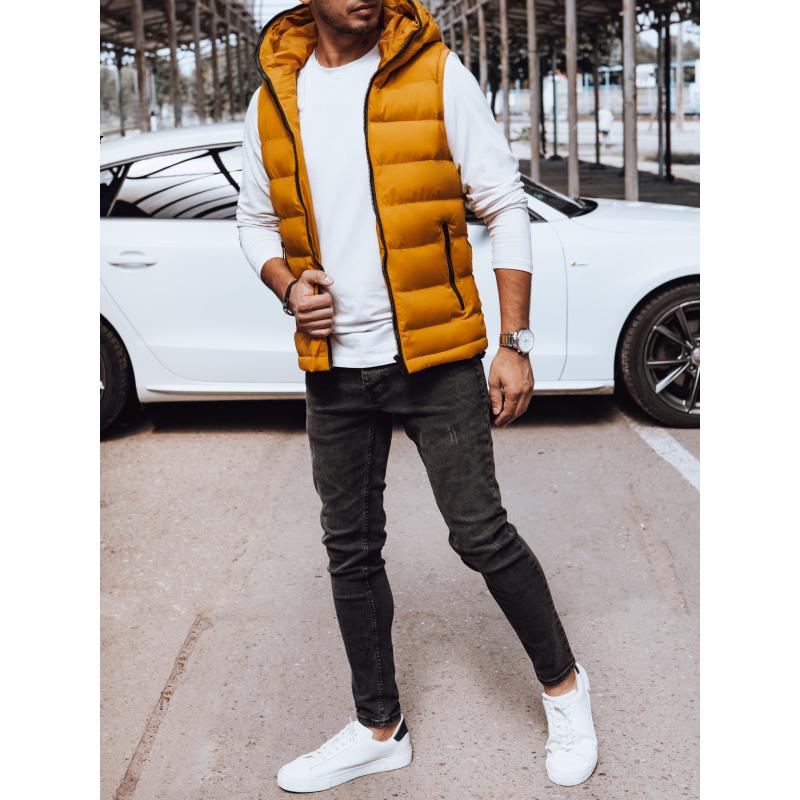 Férfi steppelt kapucnis mellény sárga TX4752