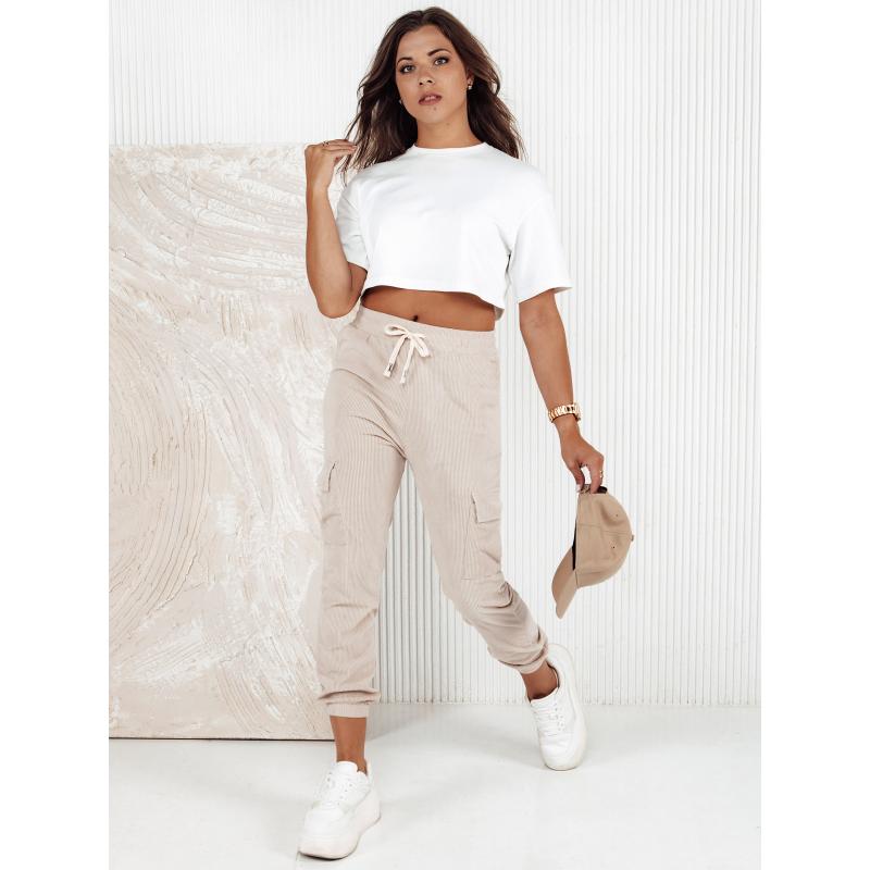 Dámske pruhované nohavice CHICCORD béžové UY2174