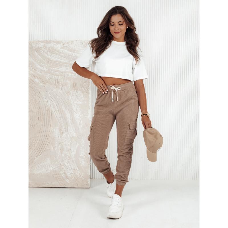 Dámské pruhované kalhoty CHICCORD camel UY2175