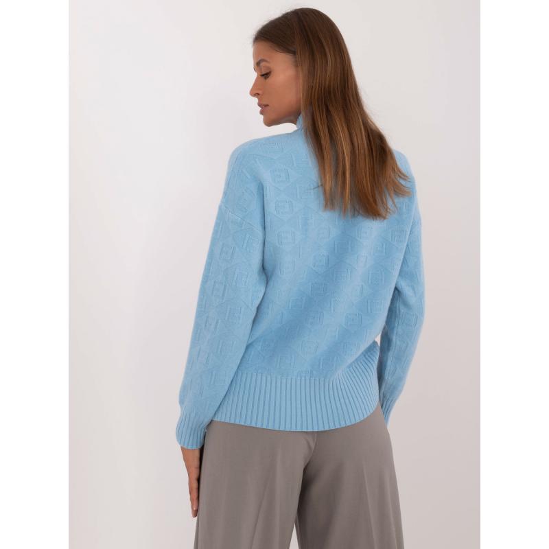 Dámsky pulóver so zipsom a rebrovaným lemom modrý