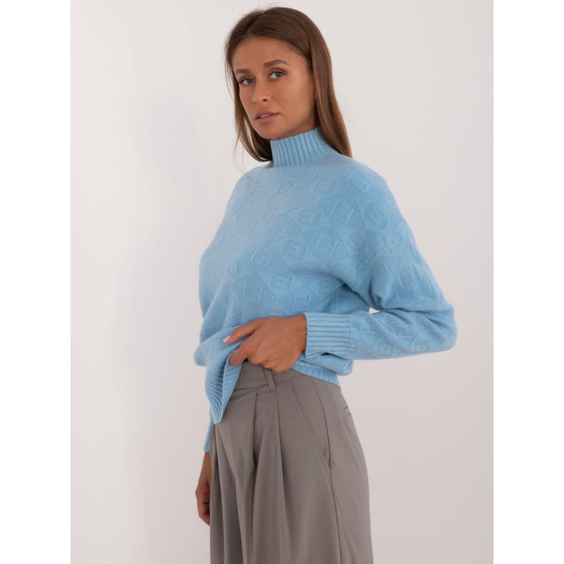Dámsky pulóver so zipsom a rebrovaným lemom modrý