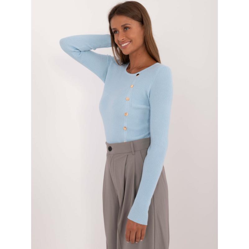 Dámský svetr s přiléhavým střihem světle modrý 