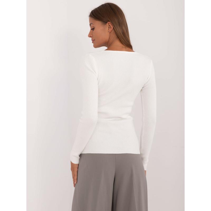 Dámský svetr s vroubkovaným rukávem v barvě ecru