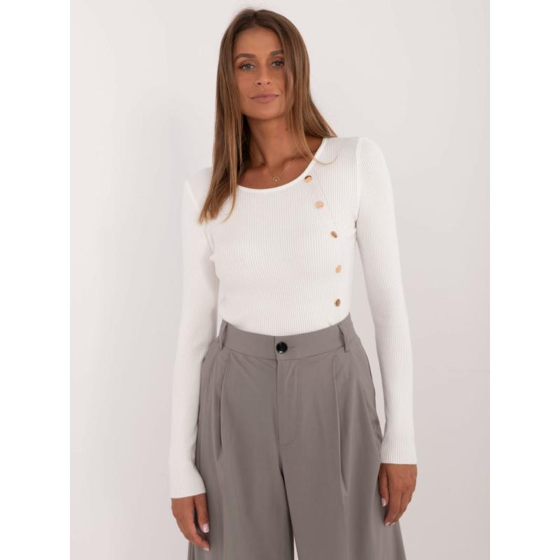 Dámský svetr s vroubkovaným rukávem v barvě ecru