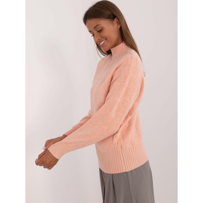 Dámský svetr s polovičním rolákem vzorovaný broskvový  