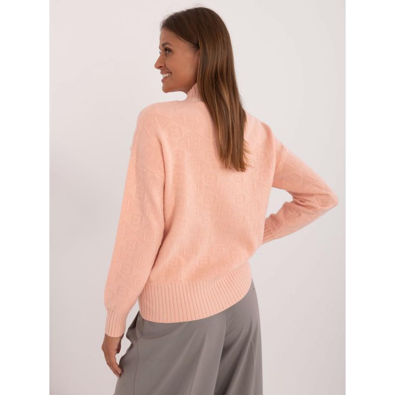 Dámský svetr s polovičním rolákem vzorovaný broskvový  