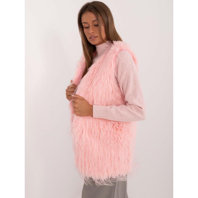 Dámská vesta s kapsami kožešinová světle růžová  