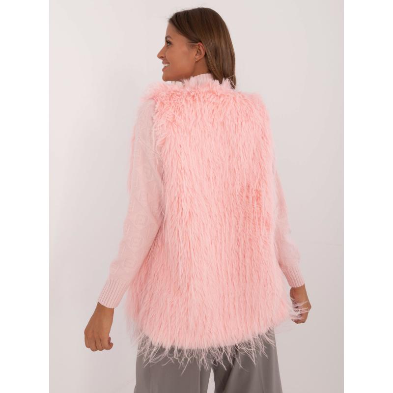 Dámská vesta s kapsami kožešinová světle růžová  