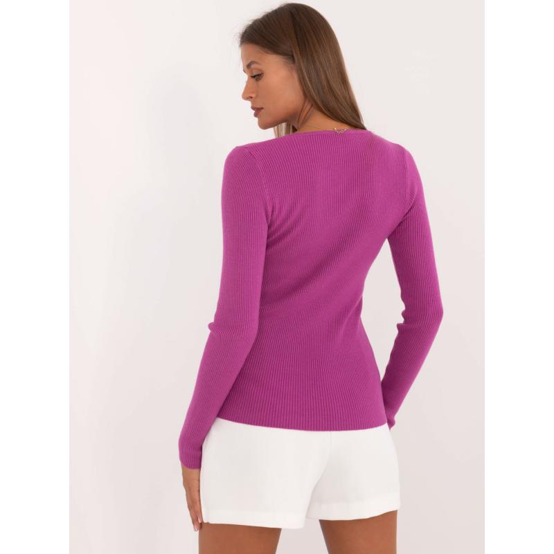 Női bordás kötött pulóver lila