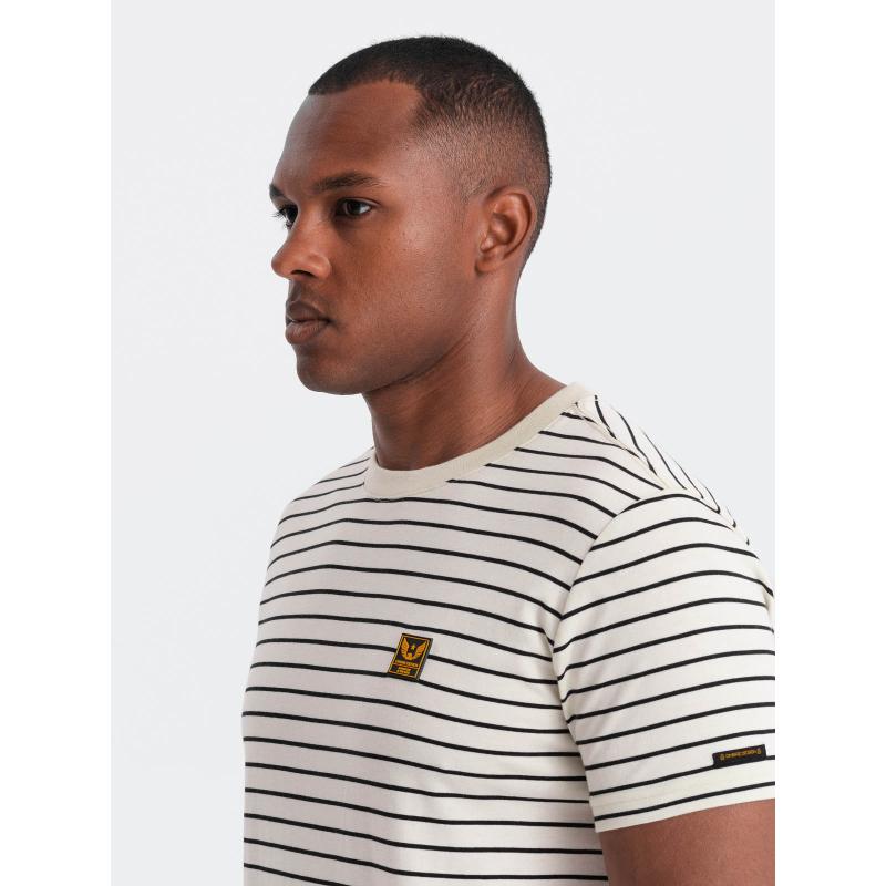 Pánske pruhované tričko s nášivkou Ombre Design krémová a čierna